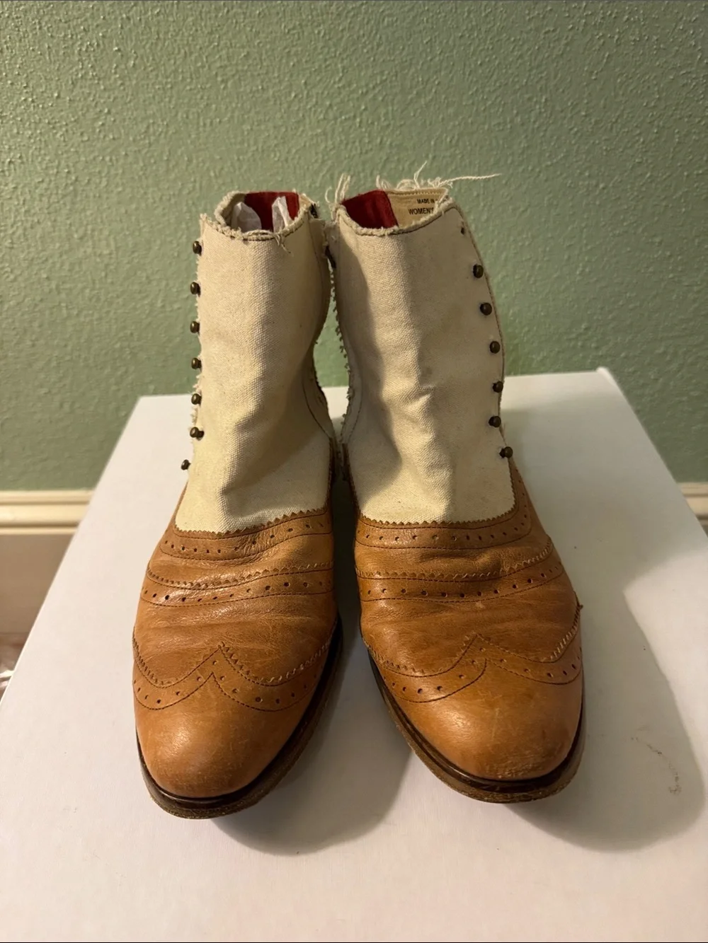 Cole Haan Tan Leather & Cream Canvas Chukka Brogue Boots